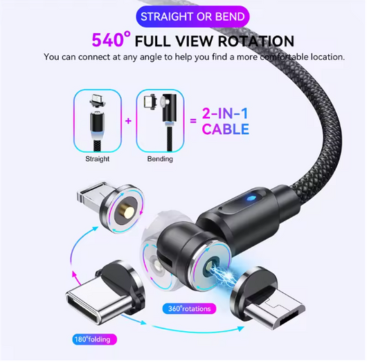Lovebay Magnetic Cable USB Type C Cable 2.4A 540 Rotate Micro Charger 0.5M 1M 2M Charging Cable For iPhone 13 12 Xiaomi Huawei and Android Phones